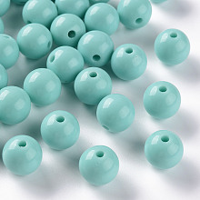 Honeyhandy Opaque Acrylic Beads, Round, Pale Turquoise, 12x11mm, Hole: 1.8mm, about 566pcs/500g