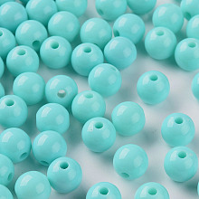 Honeyhandy Opaque Acrylic Beads, Round, Pale Turquoise, 8x7mm, Hole: 2mm, about 1745pcs/500g