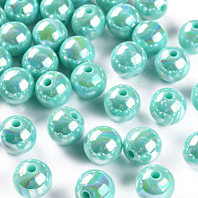 Honeyhandy Opaque Acrylic Beads, AB Color Plated, Round, Pale Turquoise, 12x11mm, Hole: 2.5mm, about 566pcs/500g