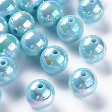 Honeyhandy Opaque Acrylic Beads, AB Color Plated, Round, Sky Blue, 16x15mm, Hole: 2.8mm, about 220pcs/500g