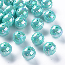 ARRICRAFT Opaque Acrylic Beads, AB Color Plated, Round, Pale Turquoise, 20x19mm, Hole: 3mm, about 111pcs/500g