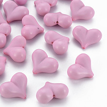 Honeyhandy Opaque Acrylic Beads, Heart, Pearl Pink, 17x22x10mm, Hole: 1.4mm, about 255pcs/500g