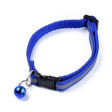 Honeyhandy Adjustable Polyester Reflective Dog/Cat Collar, Pet Supplies, with Iron Bell and Polypropylene(PP) Buckle, Royal Blue, 21.5~35x1cm, Fit For 19~32cm Neck Circumference