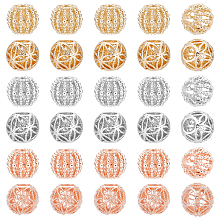 SUPERFINDINGS 30Pcs 6 Styles Alloy European Beads Hollow Filigree Beads Round Spacer Loose Beads for Bracelet Jewelry Making, Hole: 4~4.5mm