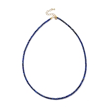 Honeyhandy Natural Lapis Lazuli Beaded Necklaces, with Golden Plated Brass Chain Extender and Spring Ring Clasps, Golden, 17.32~17.52 inch(44~44.5cm)