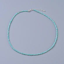 Honeyhandy Natural Amazonite Beaded Necklaces, with Brass Lobster Claw Clasps, Faceted Round Beads, 16.5 inch~16.7 inch(42~42.5cm)x2mm