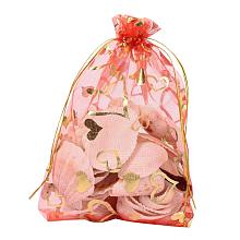 ARRICRAFT 100 PCS 5x7 inches Heart Printed Red Organza Bags Jewelry Pouch Bags Organza Velvet Drawstring Pouches Wedding Favors Candy Gift Bags