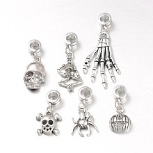 Arricraft Halloween Tibetan Style Alloy European Dangle Beads, Antique Silver, 26~47mm; Hole: 5mm