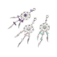 ARRICRAFT 30pcs Mixed Color Dreamcatcher Key Chain Large Hole Pendants Natural Chip Gemstone Feather Key Chain Bag Hanging Ring Ornaments Car Pendant