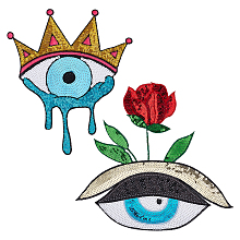 CHGCRAFT 2 Styles Evil Eye Clothes Patches Iron on Patches Sequin Patch Eyes with Rose Applique Embroidery Garment Accessory for DIY Sewing Clothing Jeans Handbags, 270~275mm Length