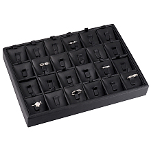 PandaHall Elite 1Pc 24-Compartment Wooden Rings Presentation Boxes, Covered with PU Leather, Black, 18x25x3.2cm, Compartment: 3.8x3.6x1.8cm