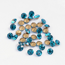 Honeyhandy Back Plated Grade A Diamond Glass Pointed Rhinestone, Blue Zircon, 3.8~3.9mm, about 1440pcs/bag