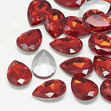 Honeyhandy Pointed Back Glass Rhinestone Cabochons, Back Plated, Faceted, teardrop, Light Siam, 14x10x4.5mm