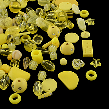 Honeyhandy Acrylic Beads, Mixed Shapes, Yellow, 5.5~28x6~20x3~11mm, Hole: 1~5mm