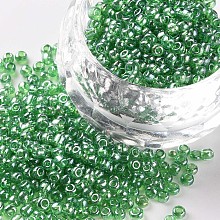 Honeyhandy Glass Seed Beads, Trans. Colours Lustered, Round, Green, 2mm, Hole: 1mm, 30000pcs/pound