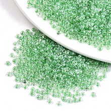 Honeyhandy 12/0 Glass Seed Beads, Transparent Inside Colours Luster, Round Hole, Round, Lime Green, 12/0, 2~2.5x1.5~2mm, Hole: 0.8mm, about 30000pcs/bag