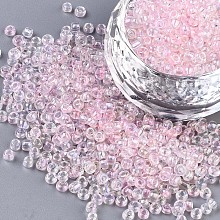 Honeyhandy 8/0 Glass Seed Beads, Inside Colours, Round Hole, Round, Transparent Colours Rainbow, Plum, 8/0, 3~4x2~3mm, Hole: 0.8mm, about 15000pcs/bag