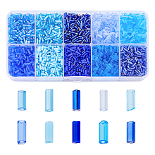 DICOSMETIC 10 Colors Blue Series Transparent Colours Luster Glass Bugle Beads, Round Hole, Mixed Color, 3~8x2mm, Hole: 0.7mm, about 10g/color