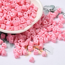 Baking Painted Glass Bead, Ceylon, Triangle Hole, Trangle, Pink, 5x5x4mm, Hole: 1.3mm, 3150pcs/pound