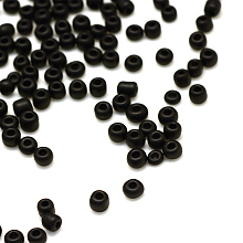 Honeyhandy Frosted Opaque Glass Seed Beads, Round, Black, 4~5x2.5~5mm, Hole: 1mm, about 4500pcs/bag, 440~450g/bag