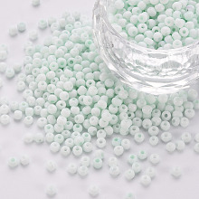 Honeyhandy 8/0 Opaque Glass Seed Beads, Round Hole, Frosted Colours, Round, Azure, 3~4x2~3mm, Hole: 0.8mm, about 15000pcs/Pound