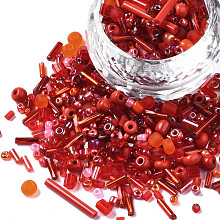 Honeyhandy Glass Seed Beads, Mixed Style, Mixed Shapes, Red, 1~7x2~4mm, Hole: 0.7~1mm, about 450g/pound