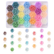 288G 24 Colors 6/0 Imitation Jade Round Glass Seed Beads, Luster, Dyed, Mixed Color, 4x3mm, Hole: 1.2mm, about 12g/color