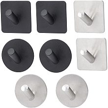 OLYCRAFT 8 Pcs Wall Mounted Adhesive Hooks 2 Styles 304 Stainless Steel Towel Waterproof Hooks Square & Flat Round Bath Towel Hooks for Bathroom Kitchen