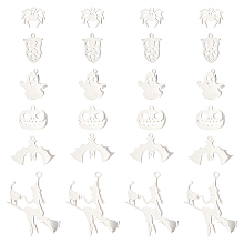 UNICRAFTALE 24pcs 6 Styles 201 and 304 Stainless Steel Pendants for Halloween Owl Pumpkin Jack-O'-Lantern Bat Ghost Spider Witch with Cat Mixed Shape Charms Halloween Theme Pendants for DIY Jewelry