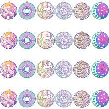 UNICRAFTALE 24Pcs 6 Style Rainbow Color Stars and Seas Pendant Charms Stainless Steel Filigree Pendants Etched Metal Embellishments Flat Round Hollow Pendant Hole 1.5mm for Jewelry Making