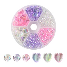 Honeyhandy Eco-Friendly Transparent Acrylic Beads, Heart & Round, Dyed, AB Color, Mixed Color, 8x8x3mm, Hole: 1.5mm, about 2800pcs/500g