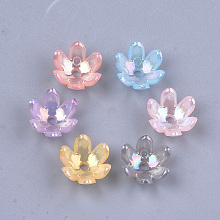 Honeyhandy Transparent Acrylic Bead Caps, AB Color, 6-Petal, Flower, Mixed Color, 14x13x6mm, Hole: 2mm, about 1575pcs/500g