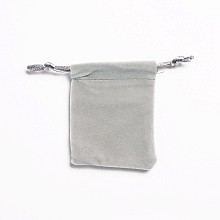 Honeyhandy Rectangle Velours Jewelry Bags, Light Grey, 8.8x7cm