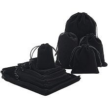 Pandahall Elite 5 Sizes 25pcs Black Velvet Gift Bags Drawstring Jewelry Pouches Jewelry Storage Bags Drawstring Gift Sacks for Wedding Favors, Birthday, Ornament Small Gift