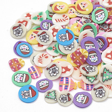 Honeyhandy Handmade Polymer Clay Cabochons, Nail Art Decorations, Christmas Theme, Mixed Shapes, Mixed Color, 4~6x4~6x0.3~1mm