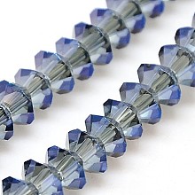 Honeyhandy Electroplate Glass Beads Strands, Full Plated, Faceted, Bicone, Steel Blue, 6x3.5mm, Hole: 1mm; about 100pcs/strands, 14.2 inch