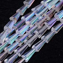 Honeyhandy Electroplate Glass Beads Strands, AB Color, Faceted, Cone, Clear AB, 7.5x4mm, Hole: 1mm, about 71pcs/strand, 20.4 inch