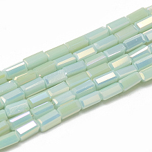 Honeyhandy Electroplate Glass Beads Strands, Rainbow Plated, Imitation Jade Glass, Faceted Cuboid, Pale Turquoise, 4.5x2.5x2.5mm, Hole: 0.7mm, about 100pcs/strand, 18.11 inch