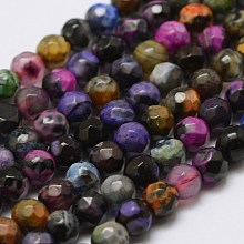 Honeyhandy Faceted Natural Fire Crackle Agate Beads Strands, Round, Dyed & Heated, Colorful, 4mm, Hole: 0.8mm, about 90~92pcs/strand, 14 inch(35.6cm)