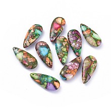 Honeyhandy Natural Regalite/Imperial Jasper/Sea Sediment Jasper Pendants, teardrop, 35x15x6.5mm, Hole: 1.2mm