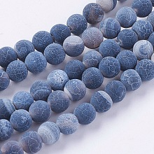 Honeyhandy Natural Weathered Agate Beads Strands, Dyed, Frosted, Round, Black, 6mm, Hole: 1mm, about 64pcs/strand, 14.6 inch