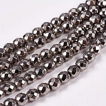 Honeyhandy Electroplate Non-magnetic Synthetic Hematite Beads Strands, Faceted, Round, Grade A, Silver Plated, 4mm, Hole: 1mm, about 100pcs/strand, 16 inch