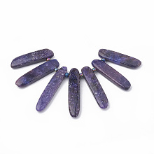 Honeyhandy Natural Lepidolite/Purple Mica Stone Beads Strands, Graduated Fan Pendants, Focal Beads, Spodumene Beads, 38~49x9~10x5~6mm, Hole: 1.5mm, 7pcs/set, 3.14 inch/strand, glass bead: 4mm