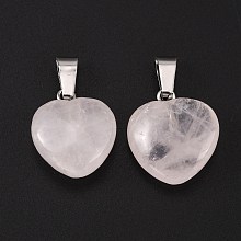 Honeyhandy Heart Natural Rose Quartz Pendants, with Platinum Plated Brass Findings, 17~19x15~16x5~8mm, Hole: 2x7mm