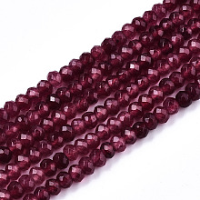 Honeyhandy Natural White Jade Bead Strands, Dyed, Faceted, Rondelle, Camellia, 4x3mm, Hole: 1mm, about 110~113pcs/strand, 13.78~14.17 inch(35~36cm)