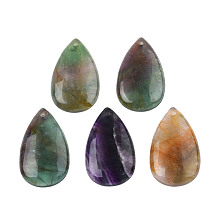 Honeyhandy Natural Fluorite Pendants, teardrop, 44.5x27x7mm, Hole: 2mm