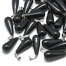 Honeyhandy Dyed Natural Black Agate Pendants, with Stainless Steel Snap On Bails, Teardrop, 28~30x10~12mm, Hole: 6x4mm