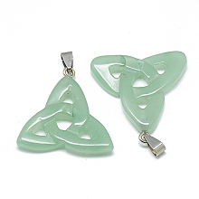 Honeyhandy Natural Green Aventurine Pendants, with Stainless Steel Snap On Bails, Trinity Knot/Triquetra, Irish, 23~40x33~38x5~7mm, Hole: 6x4mm