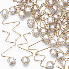 ARRICRAFT ABS Plastic Imitation Pearl Big Wire Wrapped Pendants, with Light Gold Plated Brass Wire, Creamy White, 55x25~26x10mm, Hole: 1.8mm