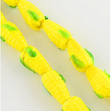 Honeyhandy Autumn Theme Handmade Lampwork Beads, Corn, Yellow, 17x11x9mm, Hole: 2mm